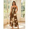 Vacation Jumpsuit Golden Hand‑Drawn Orchid Floral Print Pocket Off the Shoulder Jumpsuit - café S | US 4