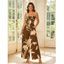 Vacation Jumpsuit Golden Hand‑Drawn Orchid Floral Print Pocket Off the Shoulder Jumpsuit - café S | US 4