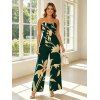 Vacation Jumpsuit Golden Hand‑Drawn Orchid Floral Print Pocket Off the Shoulder Jumpsuit - Vert profond XXL | US 14