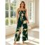 Vacation Jumpsuit Golden Hand‑Drawn Orchid Floral Print Pocket Off the Shoulder Jumpsuit - café S | US 4