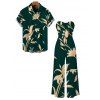 Vacation Couple Outfit Hand‑Drawn Orchid Floral Print Pocket Off the Shoulder Jumpsuit and Shirt Set - Vert profond S | US 4