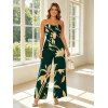 Vacation Couple Outfit Hand‑Drawn Orchid Floral Print Pocket Off the Shoulder Jumpsuit and Shirt Set - Vert profond S | US 4