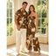 Vacation Couple Outfit Hand‑Drawn Orchid Floral Print Pocket Off the Shoulder Jumpsuit and Shirt Set - café S | US 4