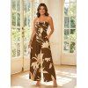 Vacation Couple Outfit Hand‑Drawn Orchid Floral Print Pocket Off the Shoulder Jumpsuit and Shirt Set - café S | US 4