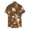 Vacation Couple Outfit Hand‑Drawn Orchid Floral Print Pocket Off the Shoulder Jumpsuit and Shirt Set - café S | US 4