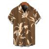 Vacation Couple Outfit Hand‑Drawn Orchid Floral Print Pocket Off the Shoulder Jumpsuit and Shirt Set - café S | US 4