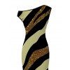 Vacation Dress Colorblock Sequied Zebra Print Ruched One Shoulder Bodycon Dress - Vert Armée XXL | US 14