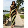 Vacation Couple Outfit Colorblock Sequied Zebra Print Ruched One Shoulder Bodycon Dress and Shirt Set - Vert Armée S | US 4