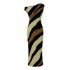 Vacation Couple Outfit Colorblock Sequied Zebra Print Ruched One Shoulder Bodycon Dress and Shirt Set - Vert Armée S | US 4