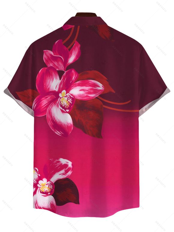 Men's Vacation Shirt Ombre Orchid Floral Print Button Up Shirt - Rouge Rose 5XL