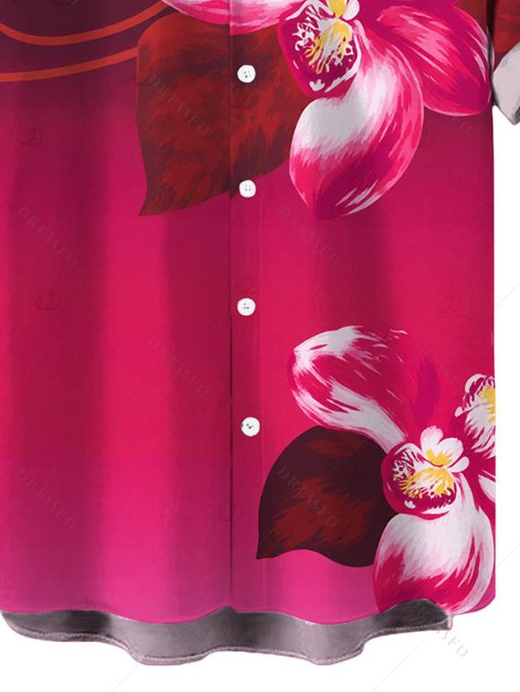 Men's Vacation Shirt Ombre Orchid Floral Print Button Up Shirt - Rouge Rose 5XL