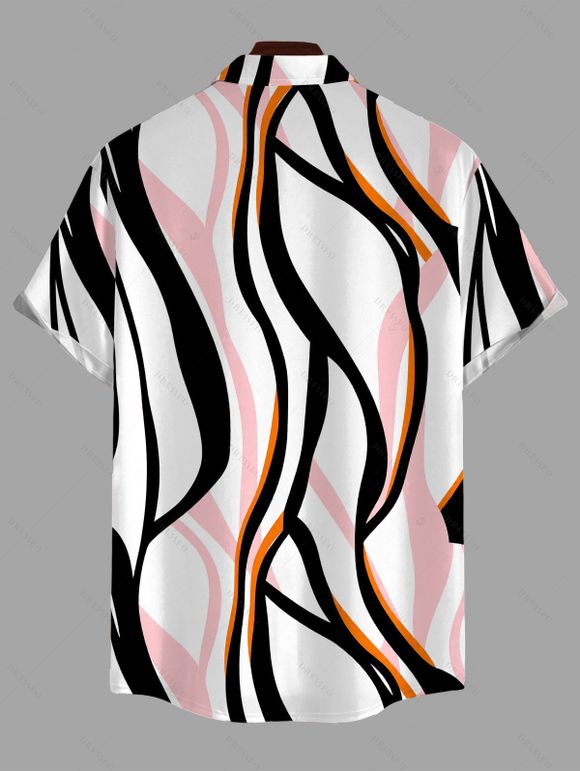 Men's Vacation Shirt Colorblock Geometric Curved Line Print Button Up Shirt - multicolor 5XL
