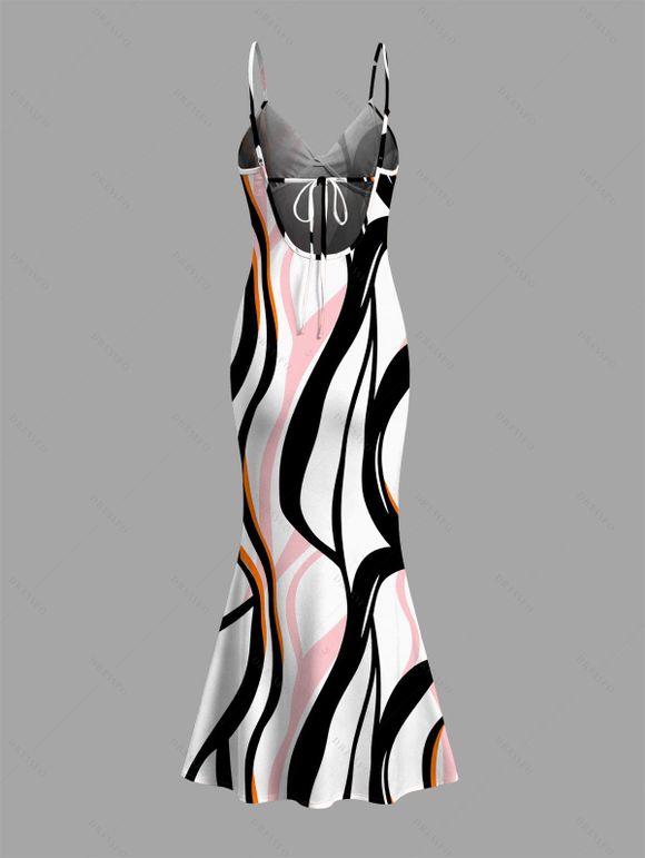 Vacation Dress Colorblock Geometric Curved Line Print Spaghetti Strap Mermaid Bodycon Dress - multicolor XXL | US 14