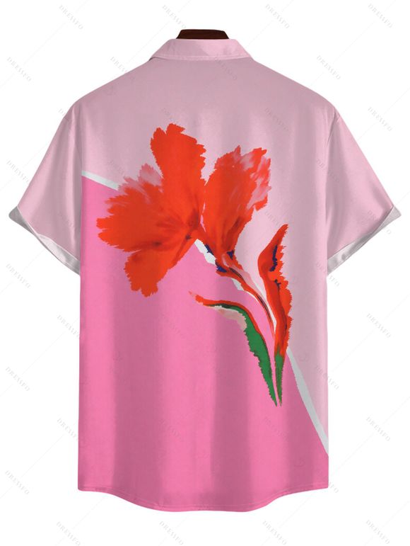 Men's Vacation Shirt Ombre Watercolor Floral Print Button Up Shirt - Rose 5XL