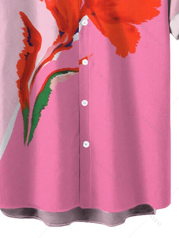 Men's Vacation Shirt Ombre Watercolor Floral Print Button Up Shirt - Rose 5XL