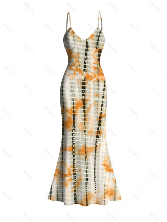 Vintage Vacation Dress Tie Dye Geometric Print Spaghetti Strap Mermaid Bodycon Dress - multicolor XXL | US 14