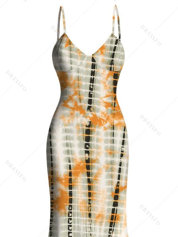 Vintage Vacation Dress Tie Dye Geometric Print Spaghetti Strap Mermaid Bodycon Dress - multicolor XXL | US 14