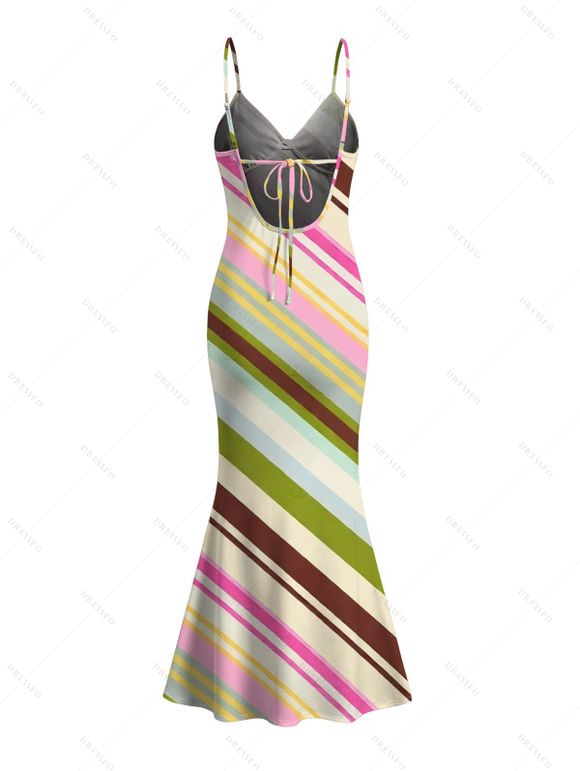 Vacation Dress Colorblock Bias Striped Print Spaghetti Strap Bodycon Mermaid Dress - multicolor XXL | US 14