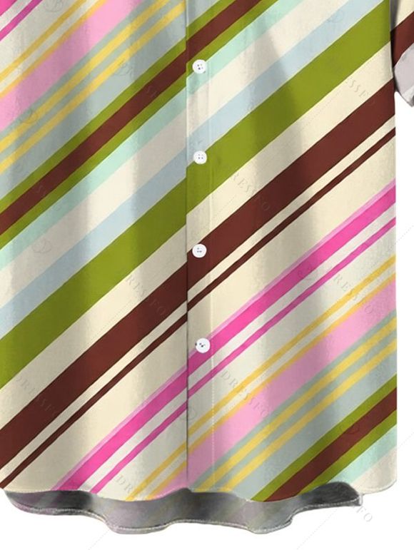 Men's Vacation Shirt Colorblock Bias Striped Print Button Up Shirt - multicolor 5XL