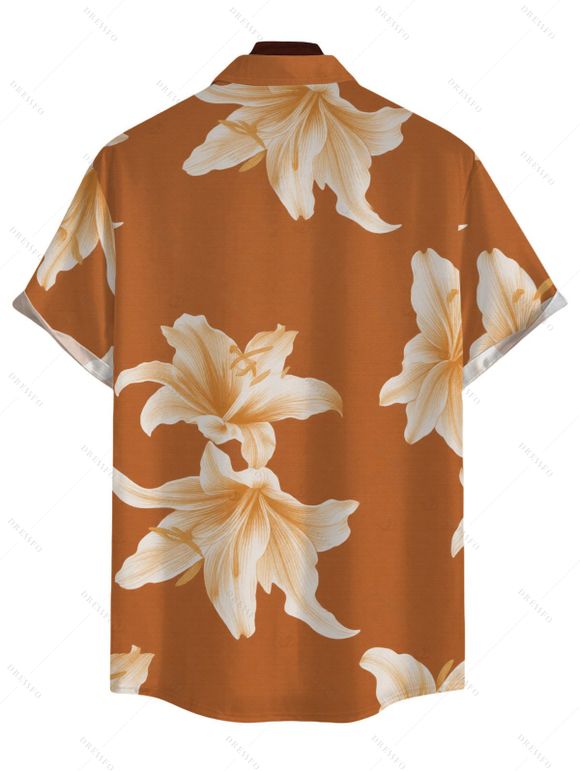 Men's Vacation Shirt Watercolor Lily Floral Print Button Up Shirt - Brun Légère 5XL