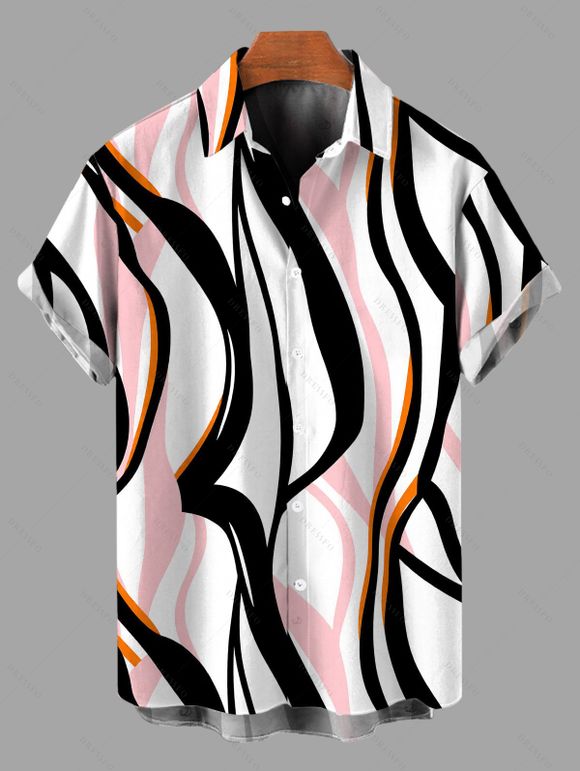 Vacation Couple Outfit Colorblock Geometric Curved Line Print Spaghetti Strap Mermaid Bodycon Dress and Shirt Set - multicolor S | US 4