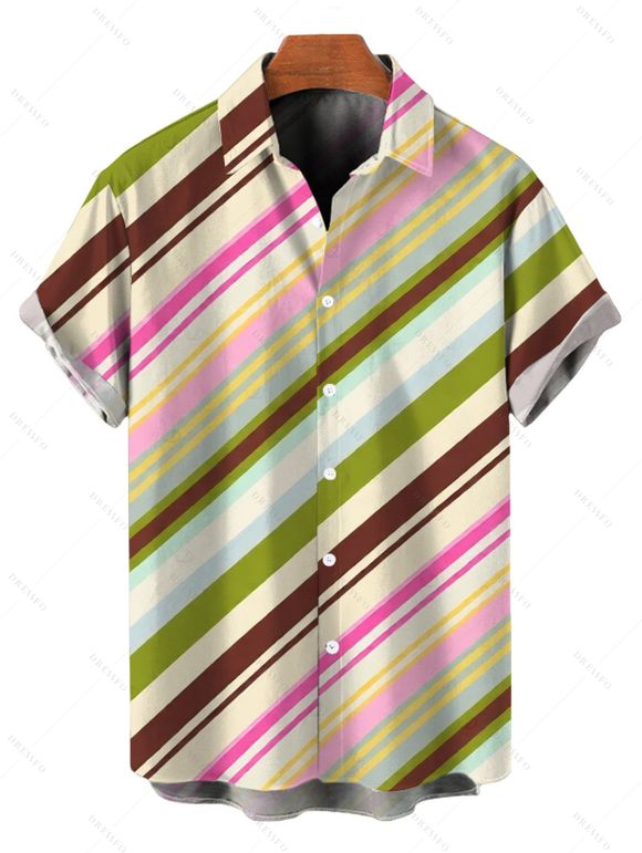 Vacation Couple Outfit Colorblock Bias Striped Print Spaghetti Strap Bodycon Mermaid Dress and Shirt Set - multicolor S | US 4