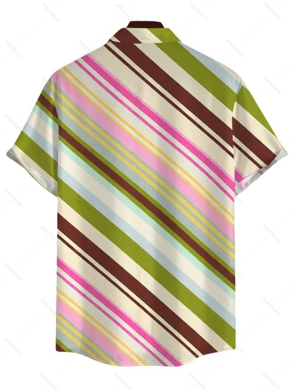 Vacation Couple Outfit Colorblock Bias Striped Print Spaghetti Strap Bodycon Mermaid Dress and Shirt Set - multicolor S | US 4