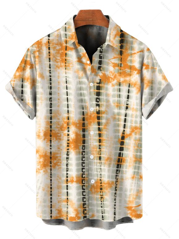 Vintage Vacation Couple Outfit Tie Dye Geometric Print Spaghetti Strap Mermaid Bodycon Dress and Shirt Set - multicolor S | US 4
