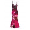 Vacation Dress Ombre Orchid Floral Print Spaghetti Strap Bodycon Mermaid Dress - Rouge Rose L | US 8-10