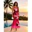 Vacation Dress Ombre Orchid Floral Print Spaghetti Strap Bodycon Mermaid Dress - Rouge Rose XXL | US 14