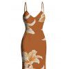 Vacation Dress Watercolor Lily Floral Print Spaghetti Strap Mermaid Bodycon Dress - Brun Légère XXL | US 14
