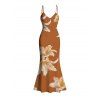 Vacation Dress Watercolor Lily Floral Print Spaghetti Strap Mermaid Bodycon Dress - Brun Légère XXL | US 14