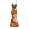 Vacation Dress Watercolor Lily Floral Print Spaghetti Strap Mermaid Bodycon Dress - Brun Légère XXL | US 14