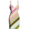 Vacation Dress Colorblock Bias Striped Print Spaghetti Strap Bodycon Mermaid Dress - multicolor XXL | US 14