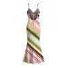 Vacation Dress Colorblock Bias Striped Print Spaghetti Strap Bodycon Mermaid Dress - multicolor XXL | US 14