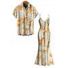 Vintage Vacation Couple Outfit Tie Dye Geometric Print Spaghetti Strap Mermaid Bodycon Dress and Shirt Set - multicolor S | US 4