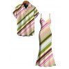 Vacation Couple Outfit Colorblock Bias Striped Print Spaghetti Strap Bodycon Mermaid Dress and Shirt Set - multicolor S | US 4