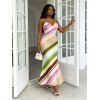 Vacation Couple Outfit Colorblock Bias Striped Print Spaghetti Strap Bodycon Mermaid Dress and Shirt Set - multicolor S | US 4