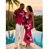 Vacation Couple Outfit Ombre Orchid Floral Print Spaghetti Strap Bodycon Mermaid Dress and Shirt Set - Rouge Rose S | US 4