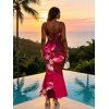 Vacation Couple Outfit Ombre Orchid Floral Print Spaghetti Strap Bodycon Mermaid Dress and Shirt Set - Rouge Rose S | US 4
