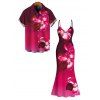 Vacation Couple Outfit Ombre Orchid Floral Print Spaghetti Strap Bodycon Mermaid Dress and Shirt Set - Rouge Rose S | US 4