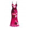 Vacation Couple Outfit Ombre Orchid Floral Print Spaghetti Strap Bodycon Mermaid Dress and Shirt Set - Rouge Rose S | US 4