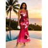 Vacation Couple Outfit Ombre Orchid Floral Print Spaghetti Strap Bodycon Mermaid Dress and Shirt Set - Rouge Rose S | US 4