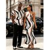 Vacation Couple Outfit Colorblock Geometric Curved Line Print Spaghetti Strap Mermaid Bodycon Dress and Shirt Set - multicolor S | US 4