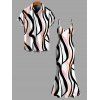 Vacation Couple Outfit Colorblock Geometric Curved Line Print Spaghetti Strap Mermaid Bodycon Dress and Shirt Set - multicolor S | US 4