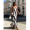 Vacation Couple Outfit Colorblock Geometric Curved Line Print Spaghetti Strap Mermaid Bodycon Dress and Shirt Set - multicolor S | US 4