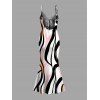 Vacation Couple Outfit Colorblock Geometric Curved Line Print Spaghetti Strap Mermaid Bodycon Dress and Shirt Set - multicolor S | US 4