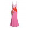 Vacation Dress Ombre Watercolor Floral Print Spaghetti Strap Bodycon Mermaid Dress - Rose XL | US 12