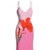 Vacation Dress Ombre Watercolor Floral Print Spaghetti Strap Bodycon Mermaid Dress - Rose XXL | US 14