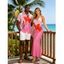 Vacation Couple Outfit Ombre Watercolor Floral Print Spaghetti Strap Bodycon Mermaid Dress and Shirt Set - Rose S | US 4